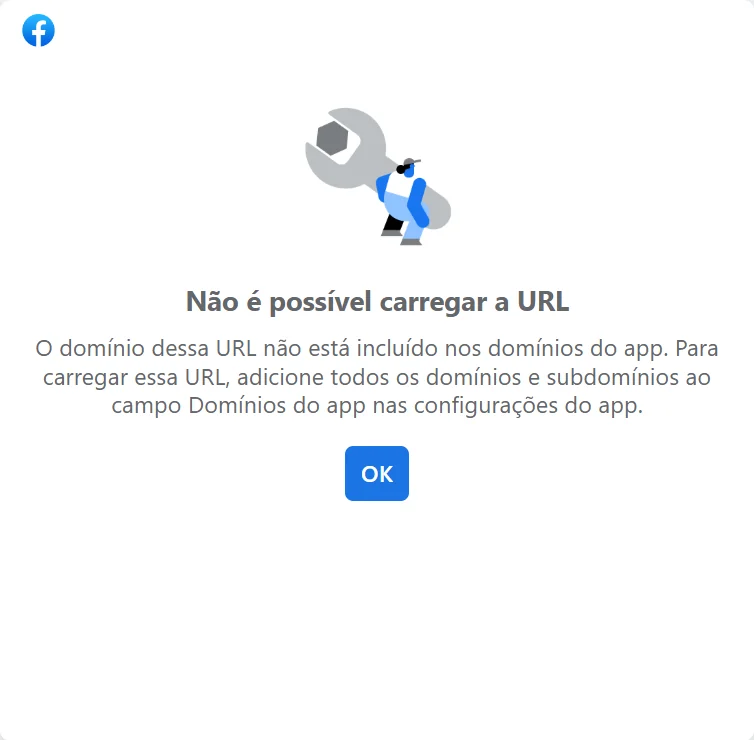 Erro do Facebook: não é possível carregar a URL, o domínio dessa URL não está incluído nos domínios do app